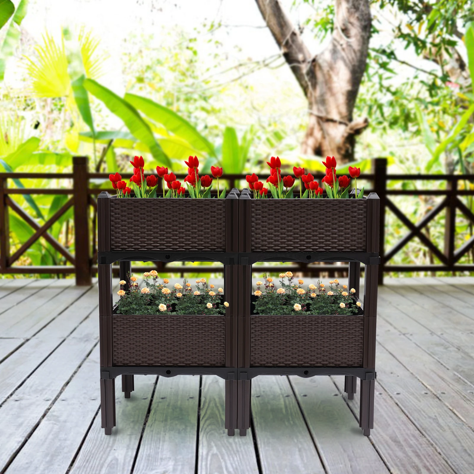 4Pcs Raised Garden Bed Outdoor Planter Box Kit Plastic Plant Stand for Vegetables Outdoor Plant Herbs