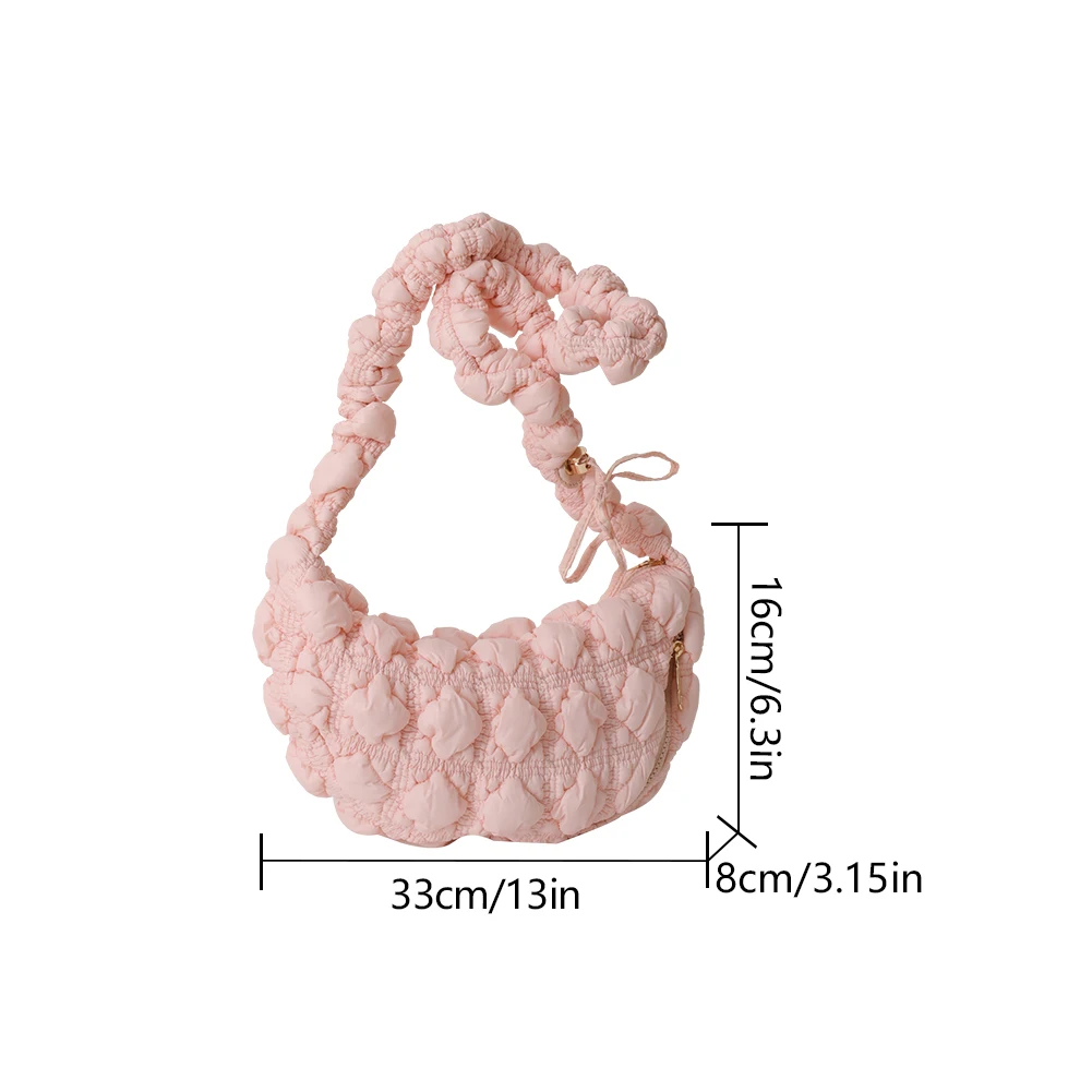 Women Shoulder Bag Nylon Quilted Crossbody Bag Soft Solid Color Drawstring Strap Adjustable Female Casual Handbag