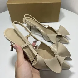 Summer Pointed High Heels Sandals for Women Designer Elegant Butterfly Wedding Ladies Dress Shoes Nude Work Office Stilettos