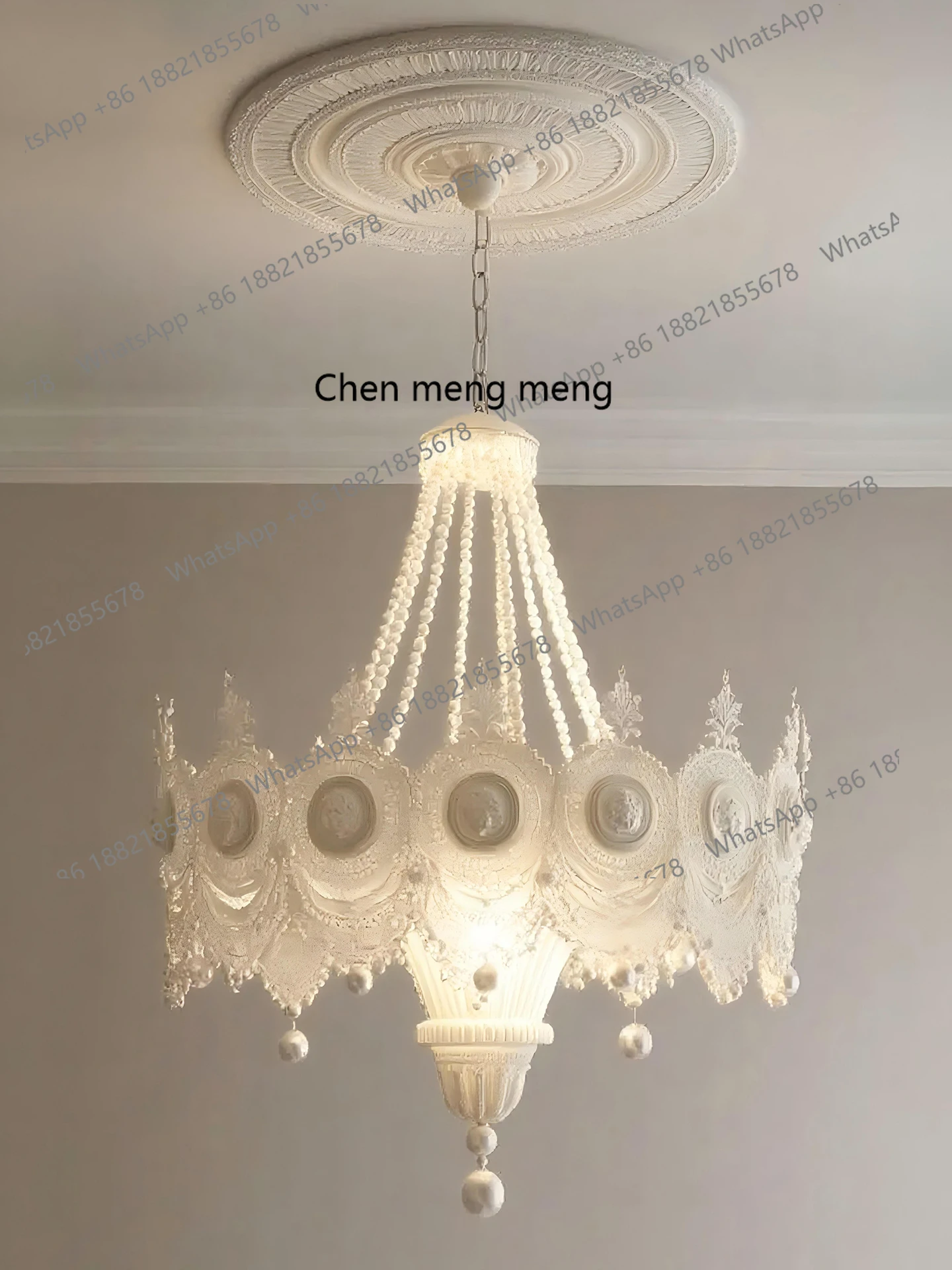 Pearl chandelier French retro minimalist high-end living room lamp light luxury warm romantic art hall decorative lamp