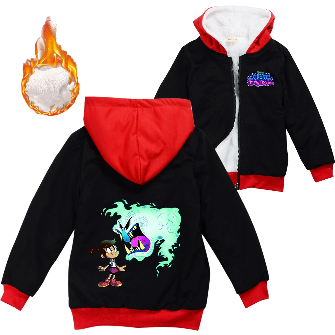 Disney The Ghost And Molly Mcgee Warm Hoodies Coat Children Casual Outerwear Sweatshirt Winter Thick Boy Girl With Zipper Coats