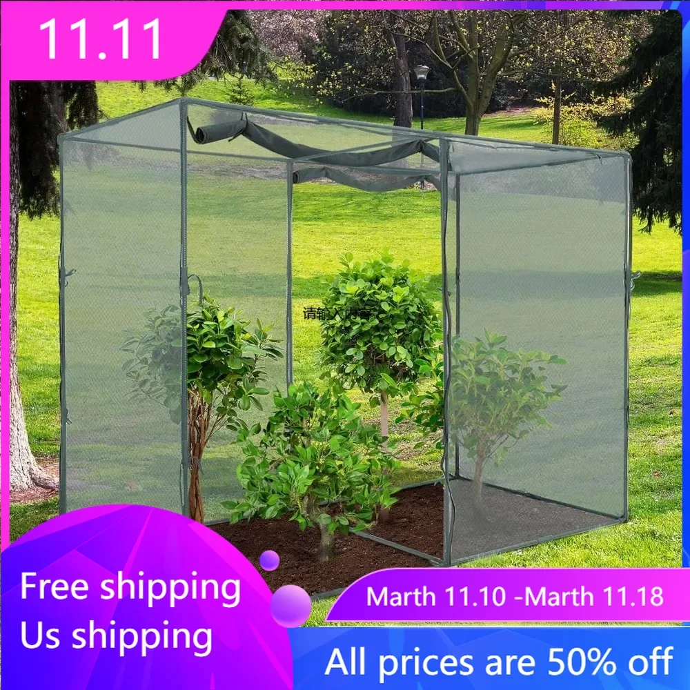 Plant protection tent with 2 zippered doors, 12 ground staples, steel frame, crop cage, plant protection garden