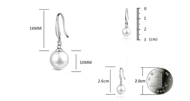 Allergy Free Tibetan Silver Earrings For Women Round 10mm Imitation Pearls Ball Hook Earrings Eardrops Bridal Wedding Jewelry