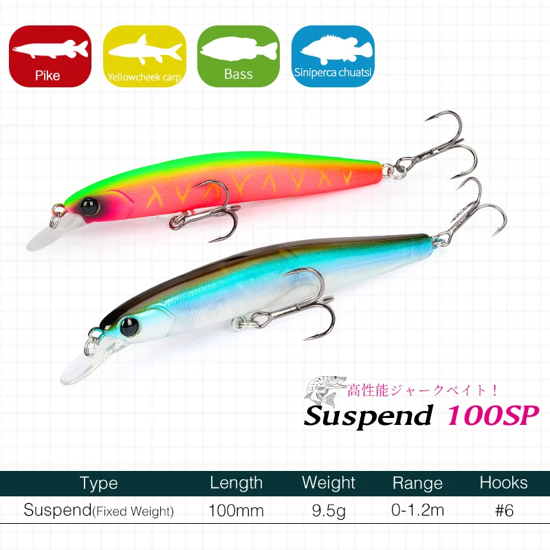 TSURINOYA DW70 100SP Suspending Minnow Fishing Lure 100mm 9.5g Artificial Hard Swimbait Wobbler Jerkbait Pike Bass Tackle