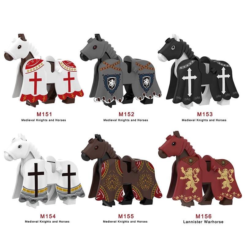 MOC Medieval Military Sets Cavalry Figures War Horse Animals Building Blocks Parts Knights Accessories Toys for kids gifts