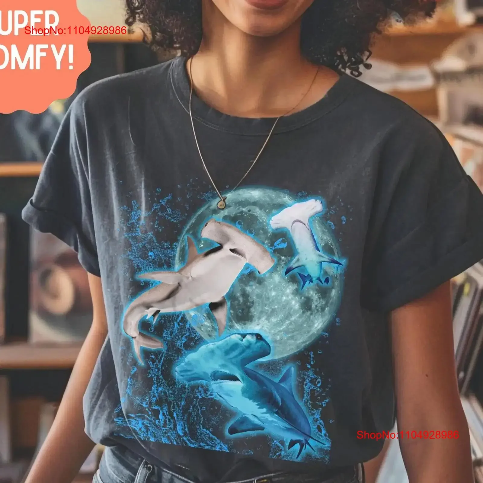 

Moon Hammerhead Shark Vintage T Shirt Marine Biology Fun Band for Biologist or Conservationist vintage Washed Comfortable