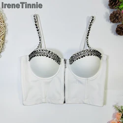 IRENE TINNIE Zipper Cardigan Top Camis Lady Wrap Chest Nail Beaded Clothes Party Tank Tops Women Y2k Shapewear Ropa Para Mujer