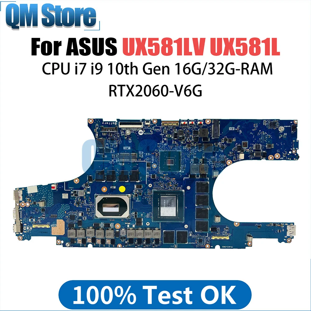 

UX581LV Laptop Mainboard For ASUS Zenbook Pro Duo UX581L Notebook Motherboard I7 10750H I9 10980HK CPU RTX2060 6G 16G 32G RAM