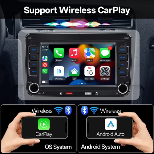 Imagen 2 del producto Hippcron 7 pulgadas Radio de coche inalámbrico Carplay Android Auto 2din reproductor Multimedia MP5 para Volkswagen Seat Skoda Passat Golf POLO