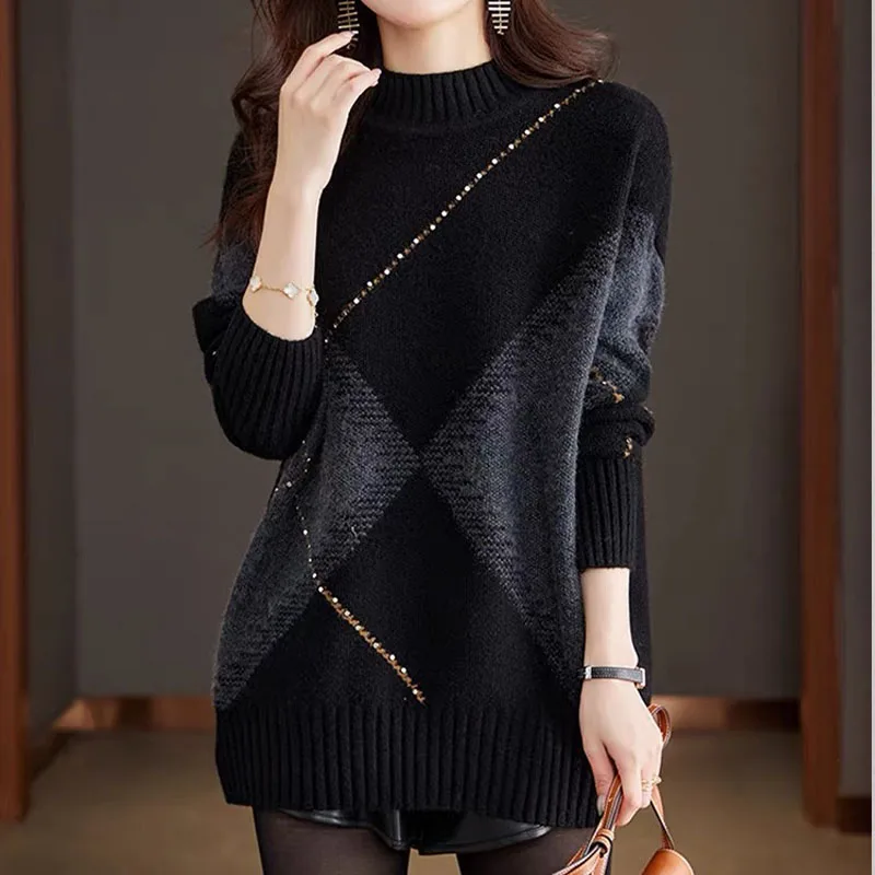 

Зимние модные шикарные удобные мягкие шерстяные пуловеры для офиса, женские повседневные свободные теплые вязаные свитера, женские винтажные толстые топы XQ358