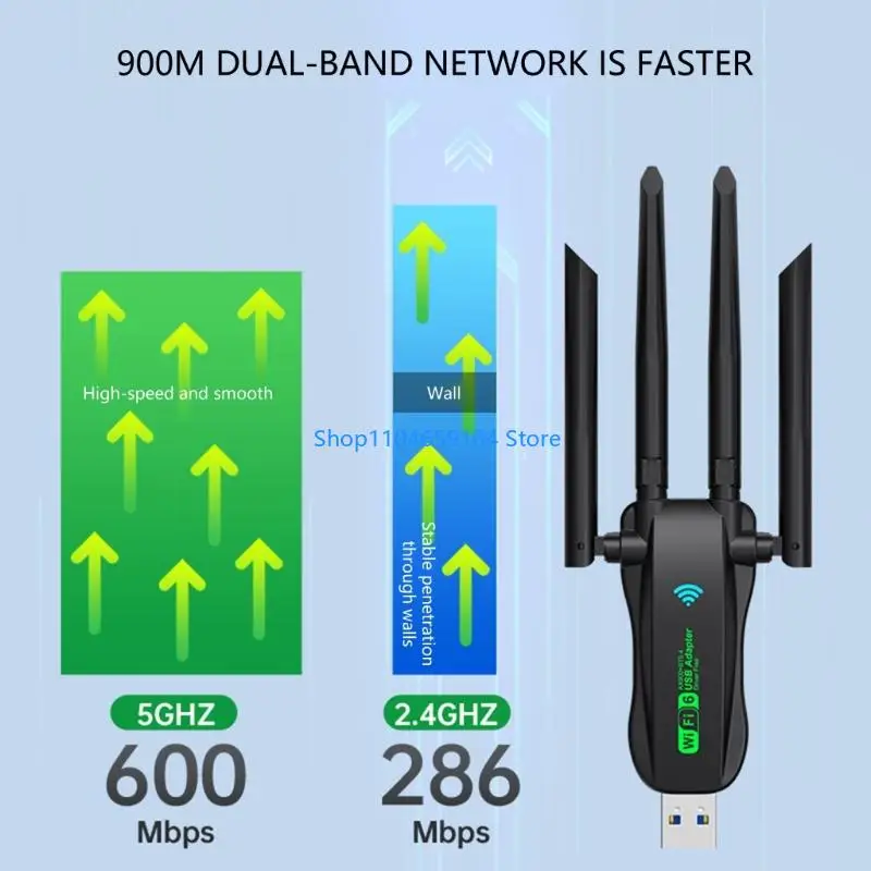 5GHz bandas AX900 USB WiFi 6 adaptadores 900Mbps enchufes conexión inalámbrica rápida y reproduce carcasa a prueba