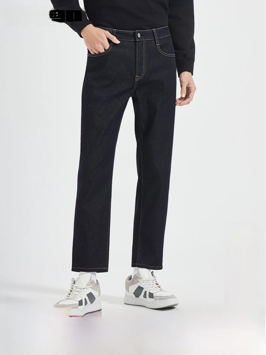 Tech Blue Men's mid Waist Jeans Four Directional Elasticity Nine Points Autumn New Style Casual Fashion Urban Lifestyle