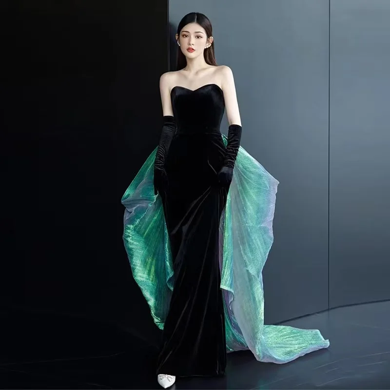 

Elegant Sexy Strapless Mermaid Evening Prom Dresses for Women Black Long Party Slim Skirt Gown Formal Vestidos