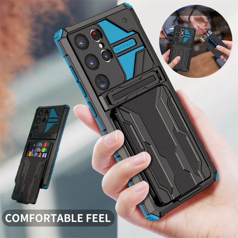 For Samsung Galaxy S23 Ultra 5G Case Shockproof Armor Stand Phone Cases For Samsung S23 + Plus S 23 Ultra Card Slot Back Cover