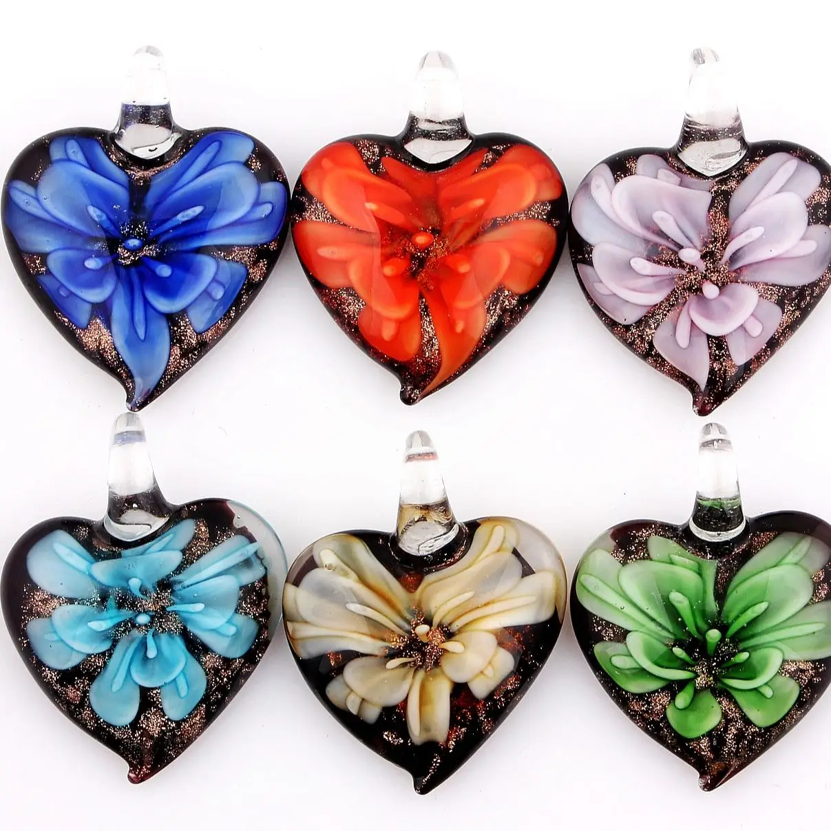 Q Fashion Wholesale 6pcs Handmade Murano Lampwork Glass Mix Color Flower Heart Pendants Fit Naszyjnik — zdjęcie 2