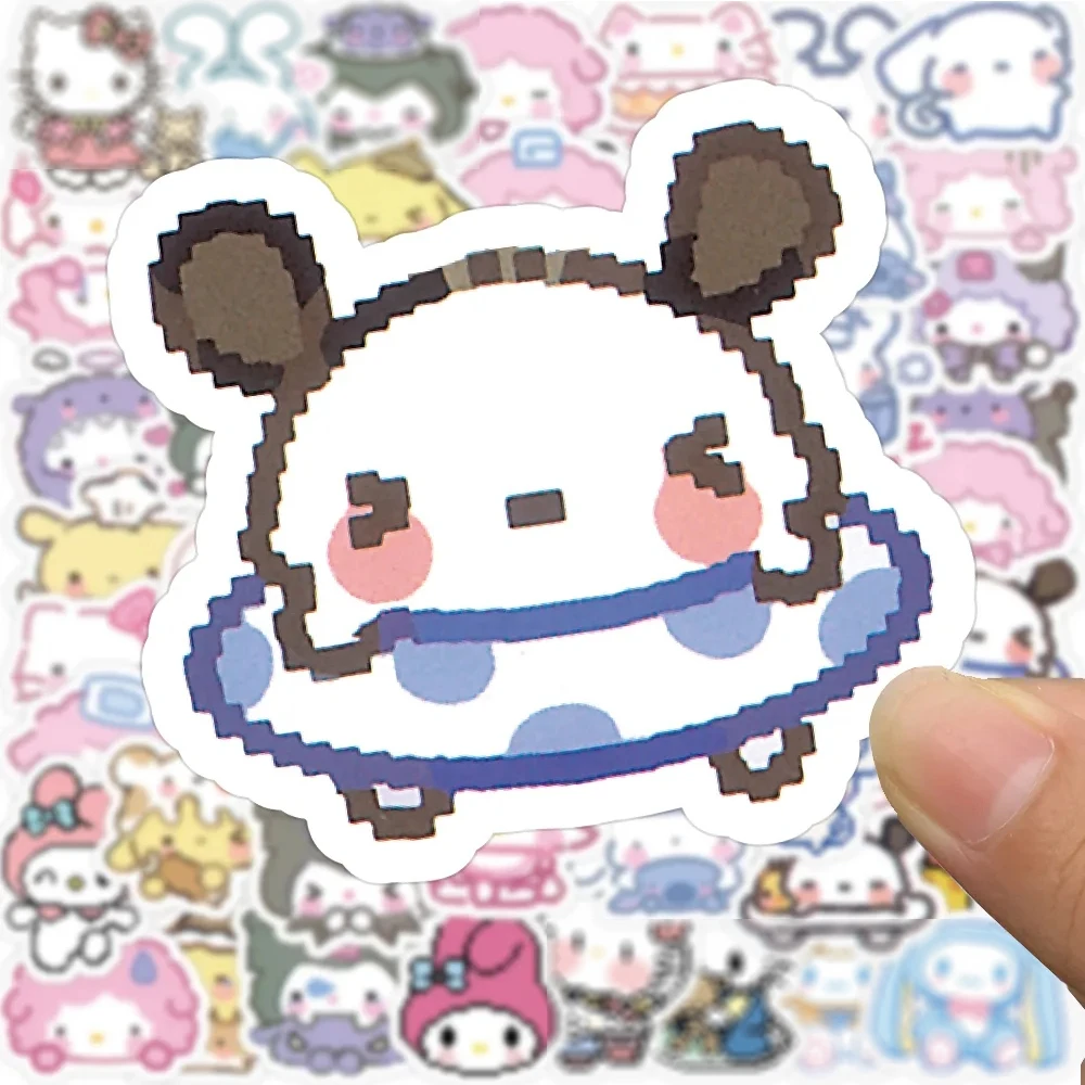 10/30/50/100pcs Pixels Hello Kitty Kuromi Stickers Kawaii My Melody Sticker Guitar Luggage Fridge Notebook Pochacco Decals Toys