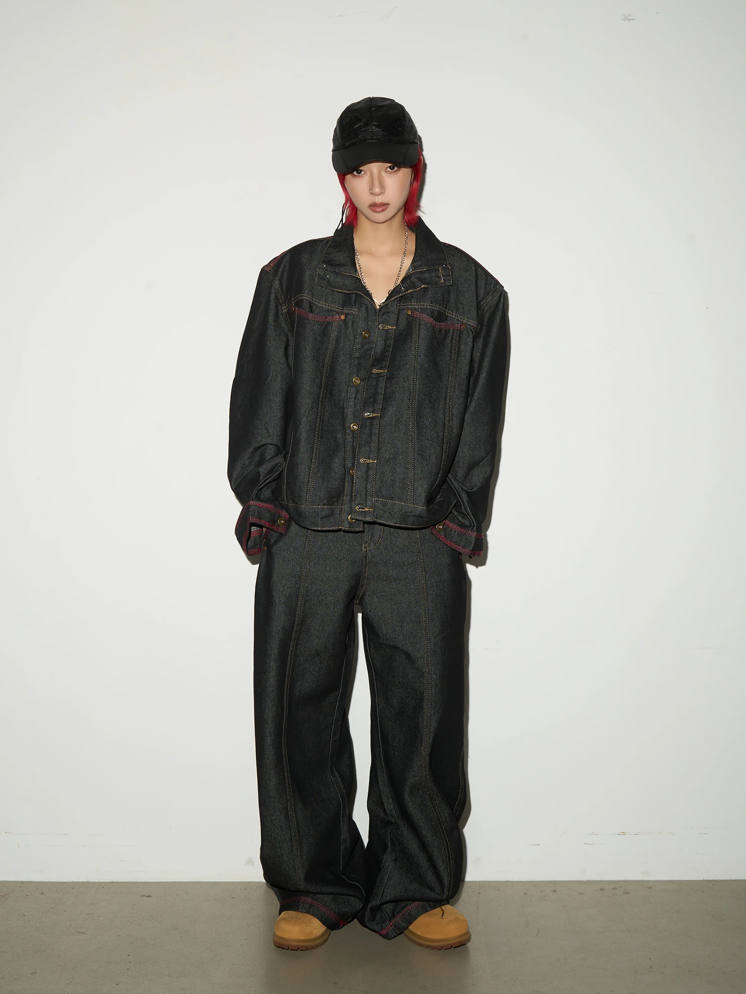 

Винтажная джинсовая куртка MICHINNYON с подкладкой на плечах и свободные длинные брюки из смесового хлопка, унисекс