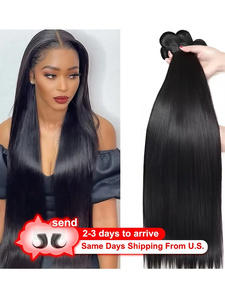 

30-дюймовые прямые пучки человеческих волос, 100% необработанные человеческие волосы, необработанные пучки для наращивания, 12A, бразильские натуральные пучки Remy Weave