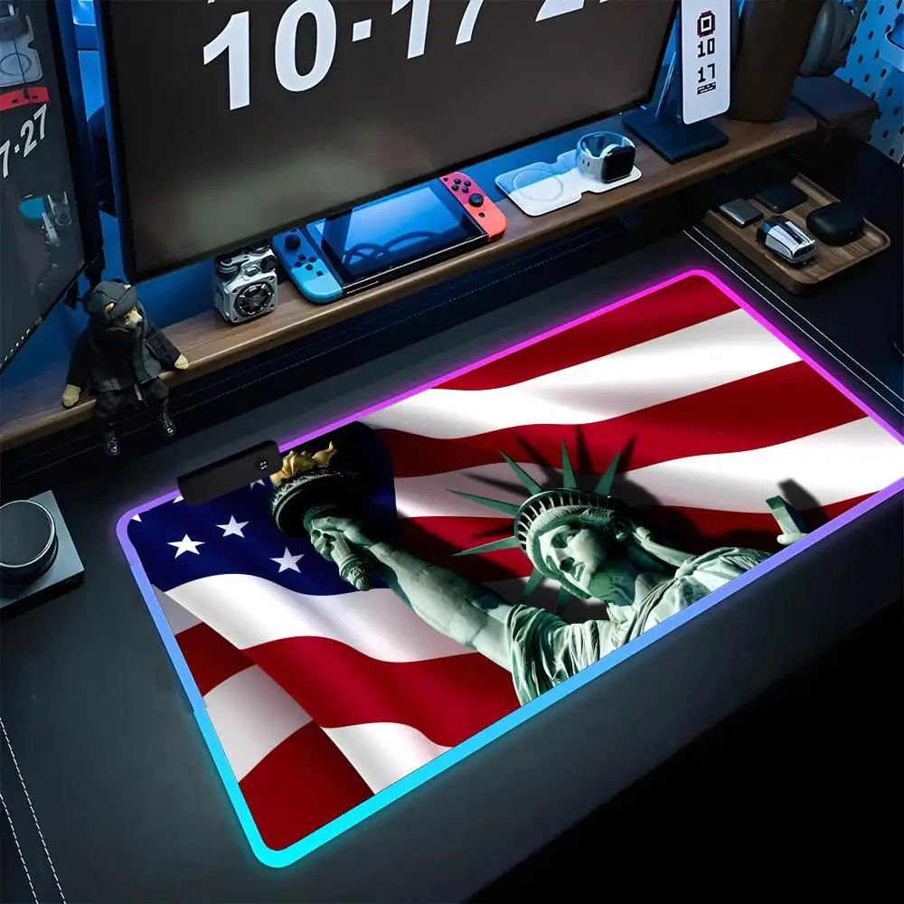 Statue of Liberty USA   Mouse Pad Large RGB Pad Game LED Mouse Mat Game Desk Mat Desk Pads RGB Keyboard Mats XXL