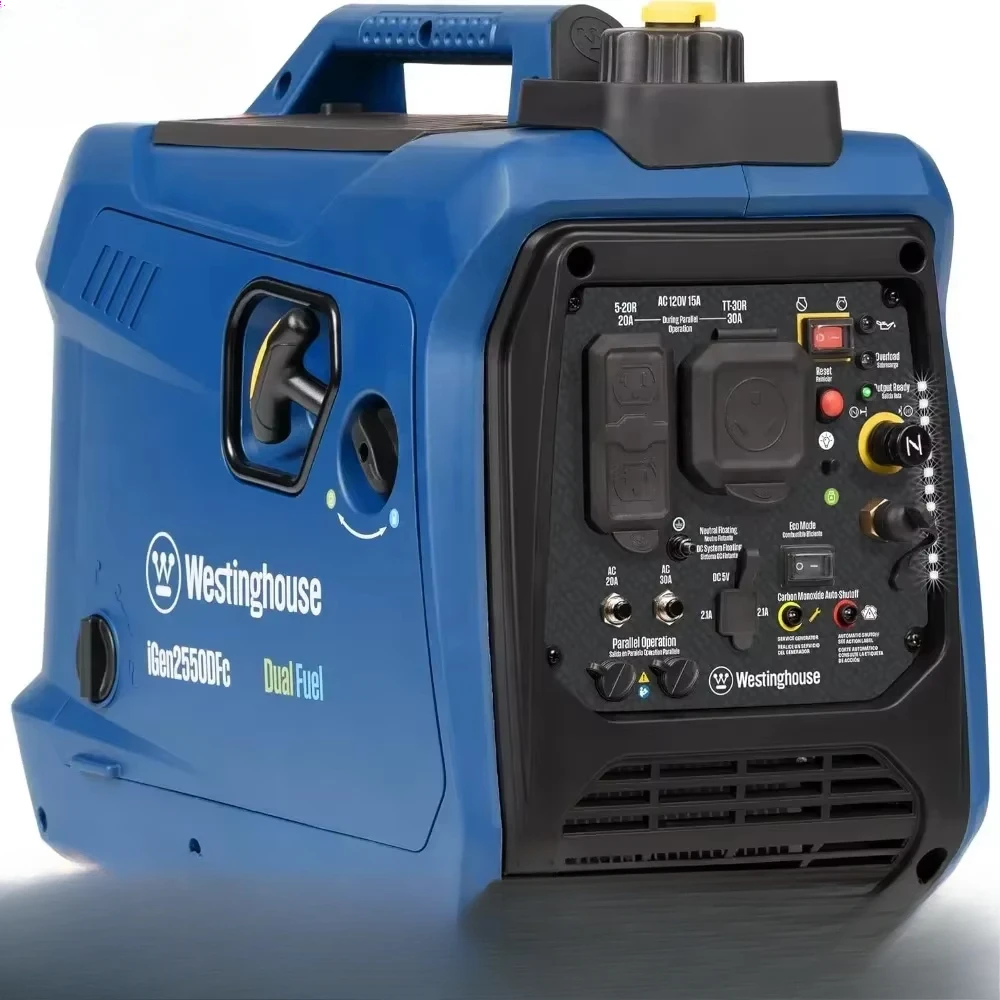 

2550 Peak Watt Super Quiet & Lightweight Portable Inverter Generator, RV Ready 30A Outlet, Gas and Propane Powered