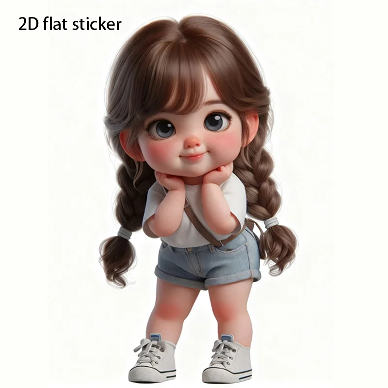 Cute Braided Little Girl 2D Flat Vinyl Sticker, Lovely Decal for Car Laptop Water Bottle Phone Motorcycle Window Helmet Luggage
