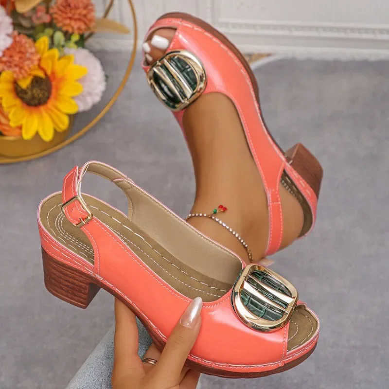 Sommer Neue Damen Mode Metall-Hochabsatz-Sandalen Gladiator Lässige Vielseitige Peeptoe-Sandalen Römische High Heels Damenschuhe – Detail 8