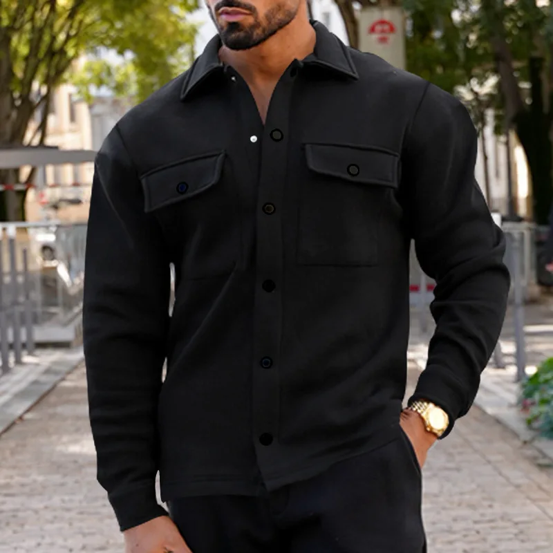 Winter Casual Men's Fleece Lapel Top Single-breasted Solid-color Slim-fit Jacket