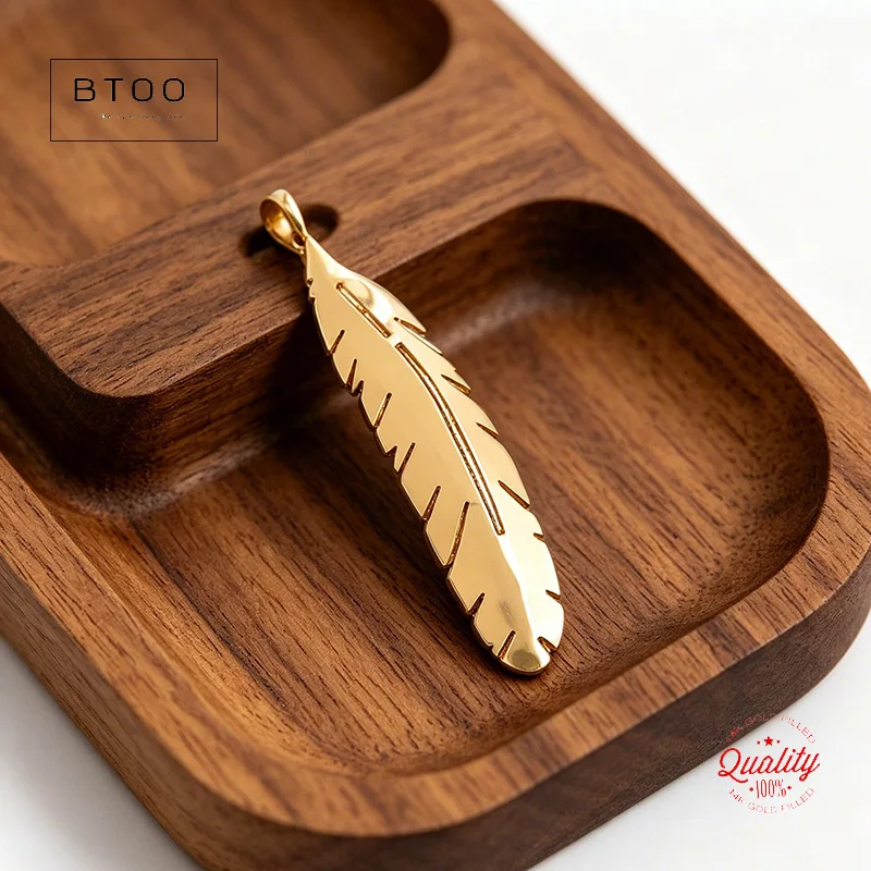 

14K Gold Filled 25x4.5mm Feather Charm For Bracelet Necklace Making Findings Jewelry DIY Handmade Accessories