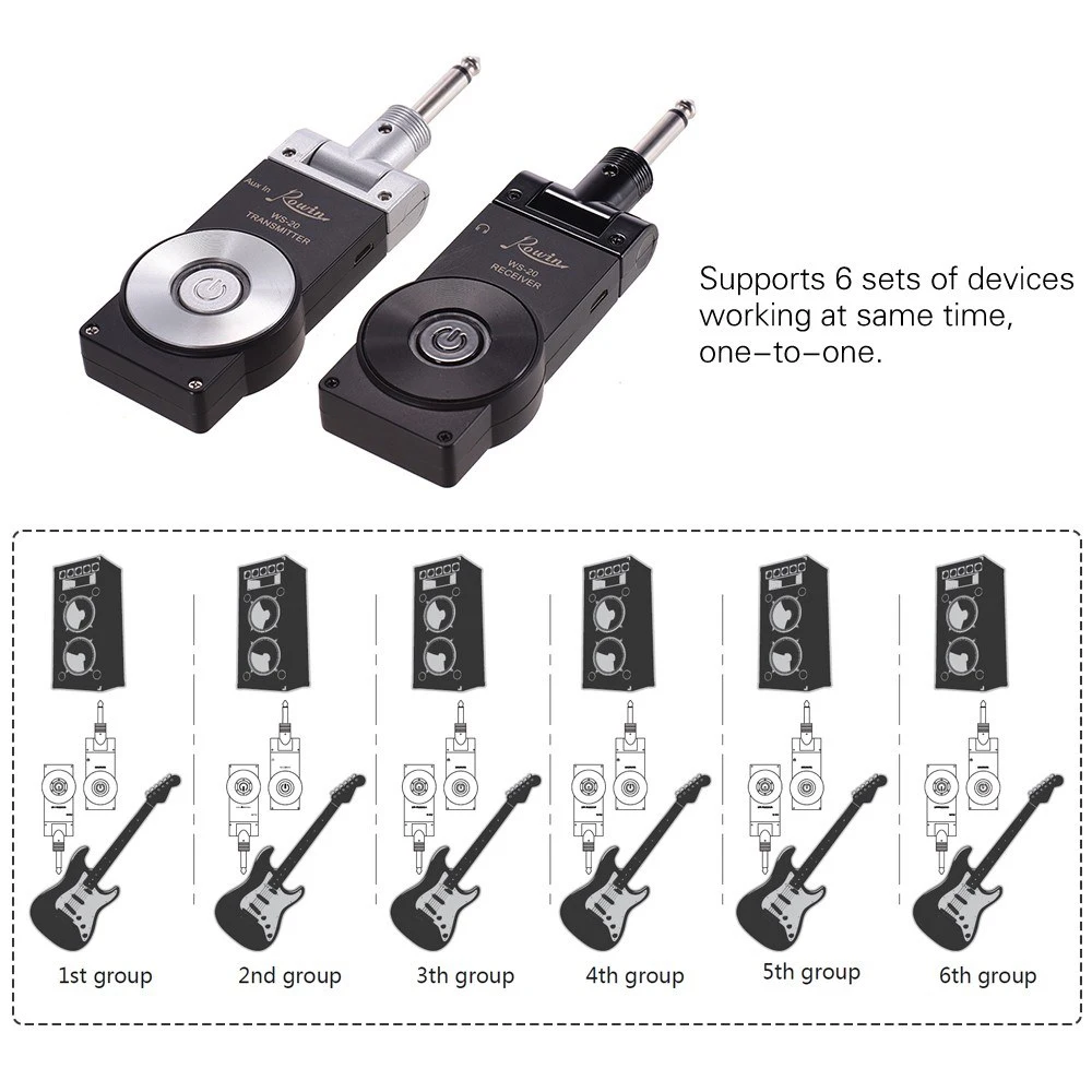 2.4G Guitar Wireless System Transmitter Receiver Rechargeable 180 Rotatable