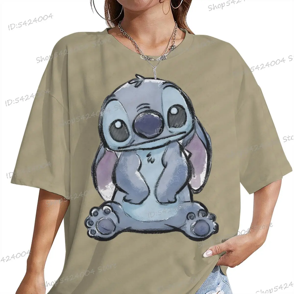 Y2K أنيمي غرزة بلايز المرأة القطن قصير الأكمام تيز متعة شخصية غرزة الشارع الشهير موضة Crewneck غرزة الملابس الجمالية