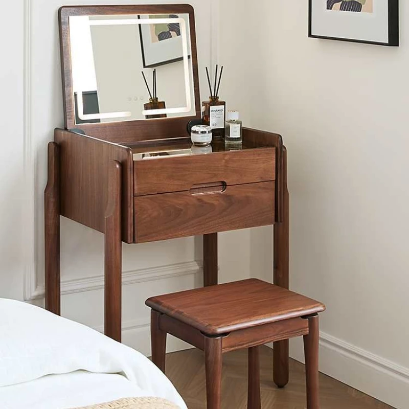 

Japanese-style solid wood desk dresser integrated simple small apartment black walnut clamshell dressing table