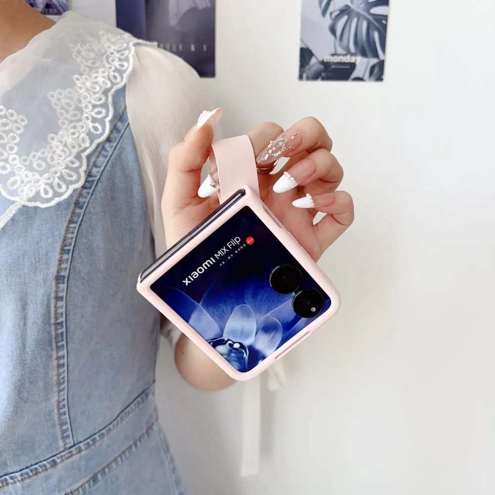 For Xiaomi MIX Flip MIXFlip Case With Strap Faux leather Skin-Friendly Shockproof Protection Folding Hard Back Cover Accessories