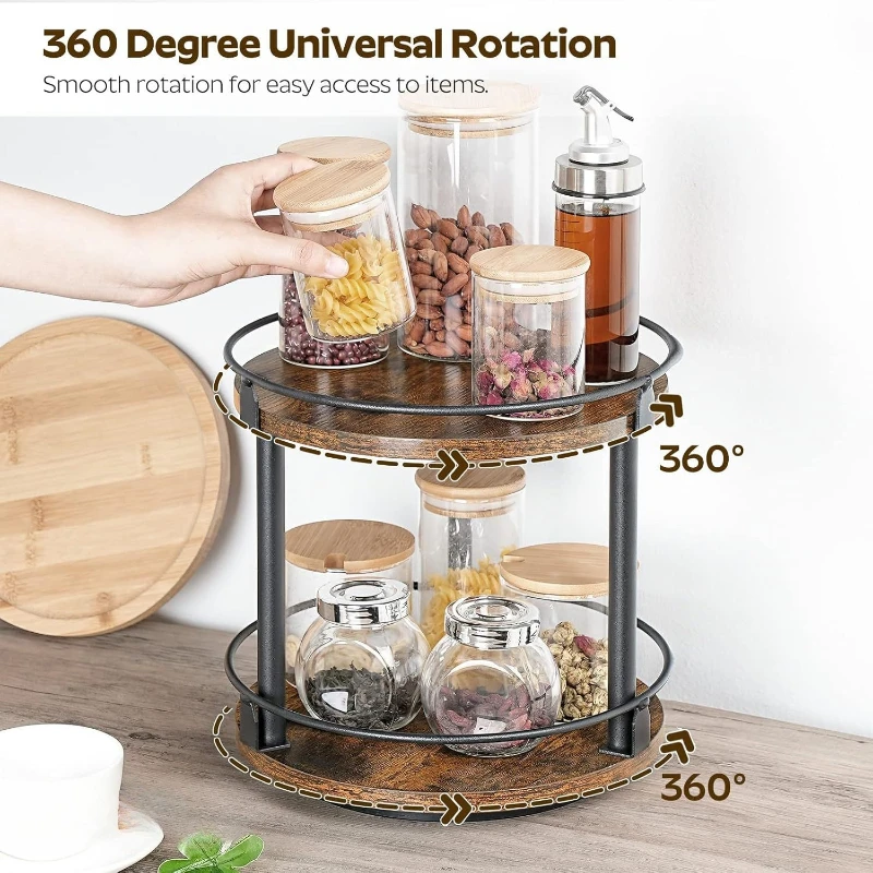 

Kitchen storage Rack 2 Tier Spice Rack Organizer 360°Rotation Jar Cans Storage Tray Storage rack for Seasonings Cabinet Shelf