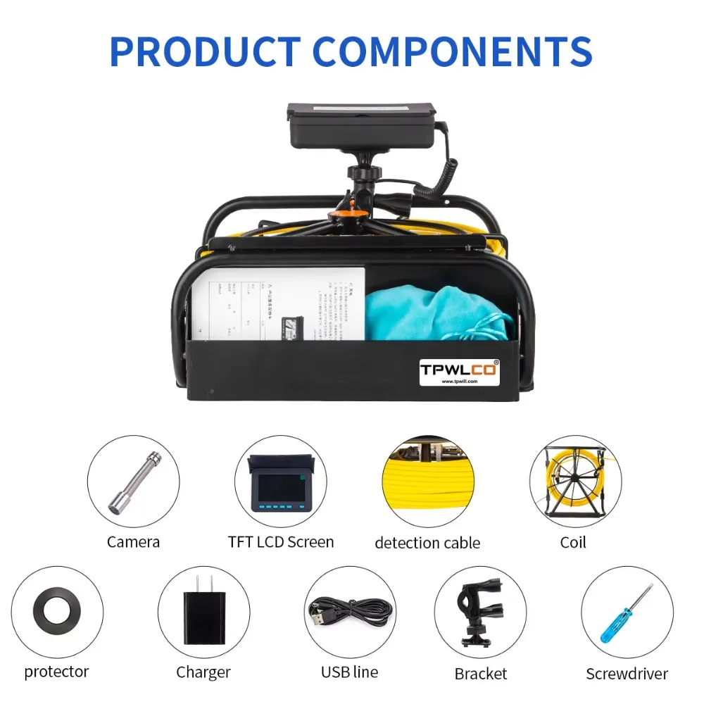 

4.3" LCD 1000TVL Pipeline Inspection C amera 3.6mm Lens CMOS H.264 40M IP68 Waterproof Drain Sewer C amera System