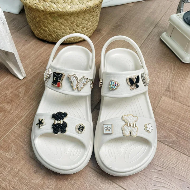 2023 New Fashion Platform Soft Sole 5cm Double Black and White Biscuit Bear Sandals Women\'s Flip Flops Outside zapatos mujer