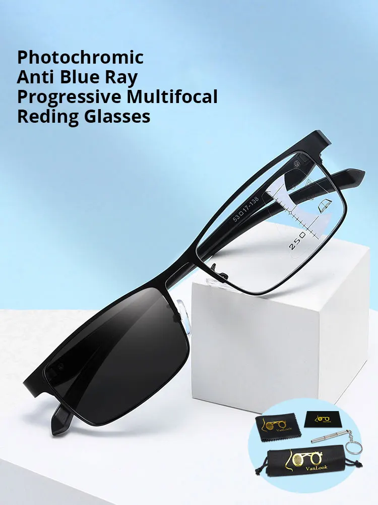 Photo chrome Lesebrille progressive multifokale Anti-Blaulicht-Presbyopie-Brille Männer Business-Brille Chamäleon-Linse 12 – Detail 1