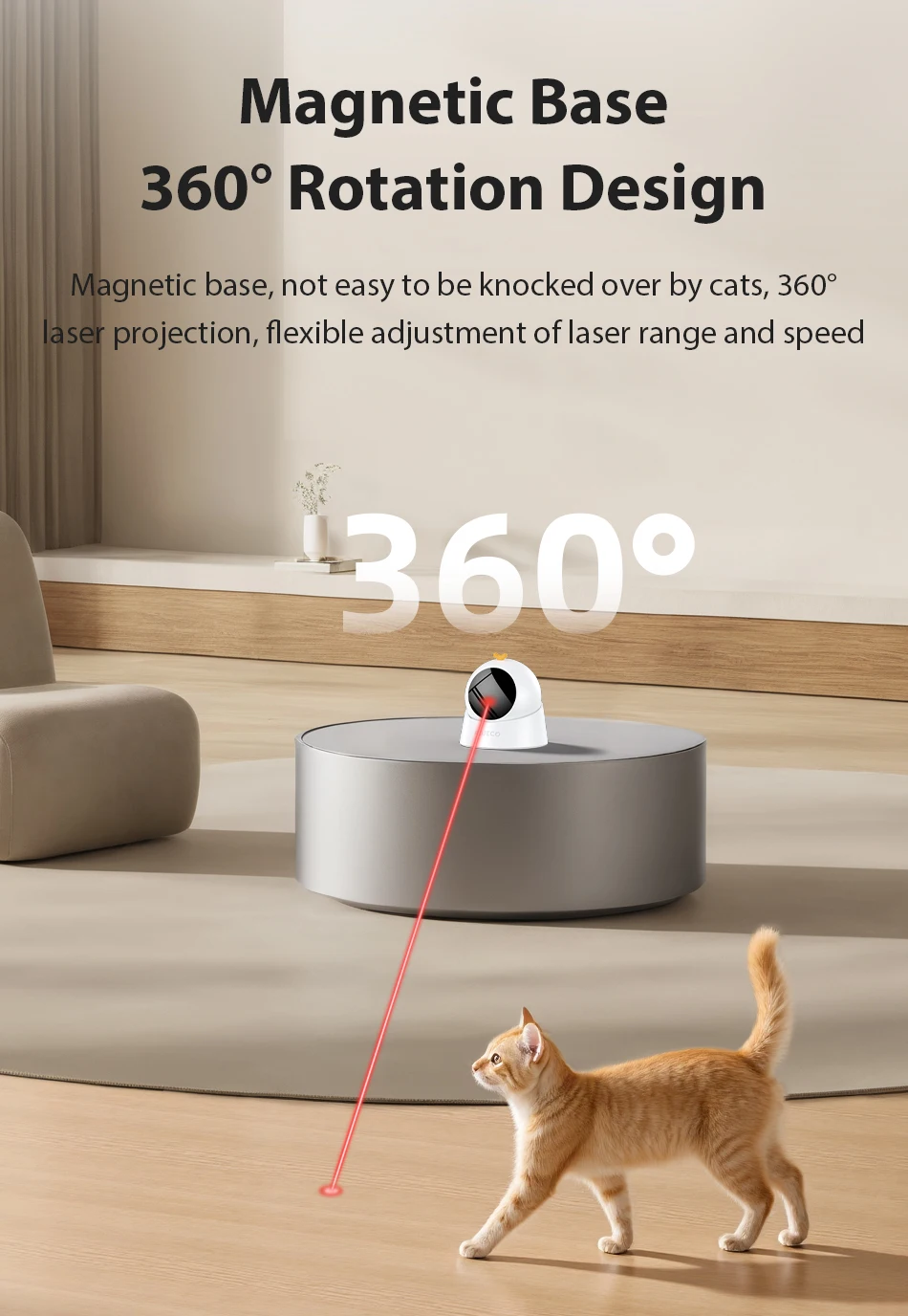 ROJECO Automatisches Haustierspielzeug, interaktiv, verstellbar, elektrisch, Katzenlaserspielzeug, für den Innenbereich, intelligentes Necken, Laser-Katzenspielzeug für Kätzchen, Hundebedarf – Detail 8