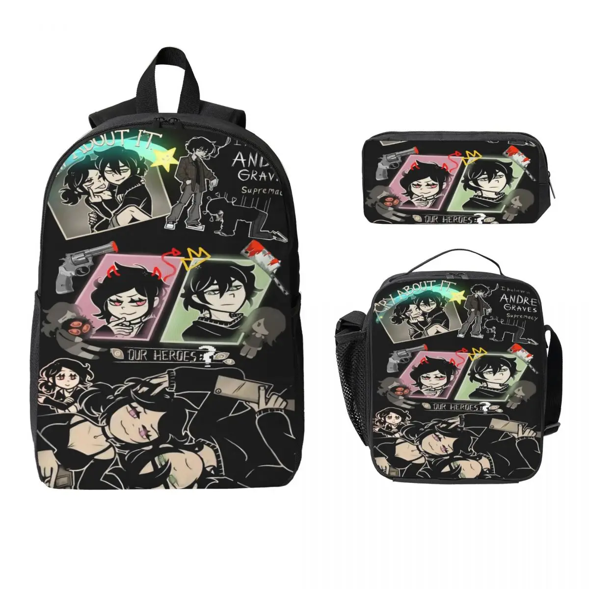 3Pcs The Coffin Of Andy And Leyley Backpack Set for Boy Girl Pen Bags Bookbag Sets with Lunch Box For School Students Daypack