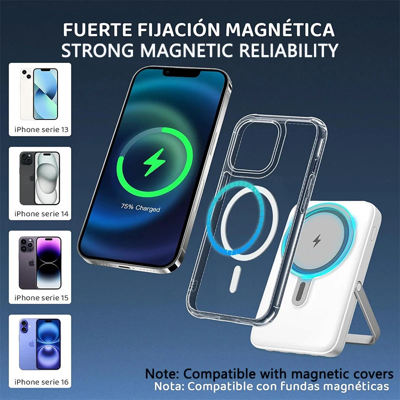 Power Bank 10000mAh Fast Charging Portable Battery, with Stand and 4 Cables Wireless Magnetic Charger for iPhone 14/13/Pro/Mini