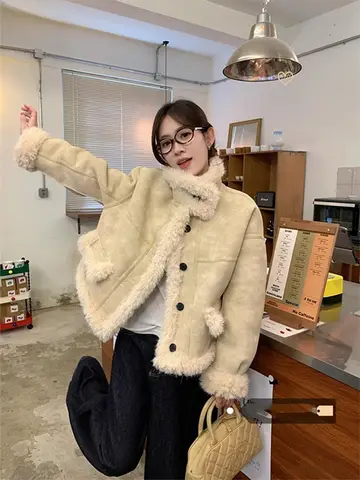 여성용 외투 여성복 겨울 코트 고급스러운 양털 스티치 스웨이드 두꺼운 보온 여성용 외투 코트 자켓 외투 코트 자켓 외투