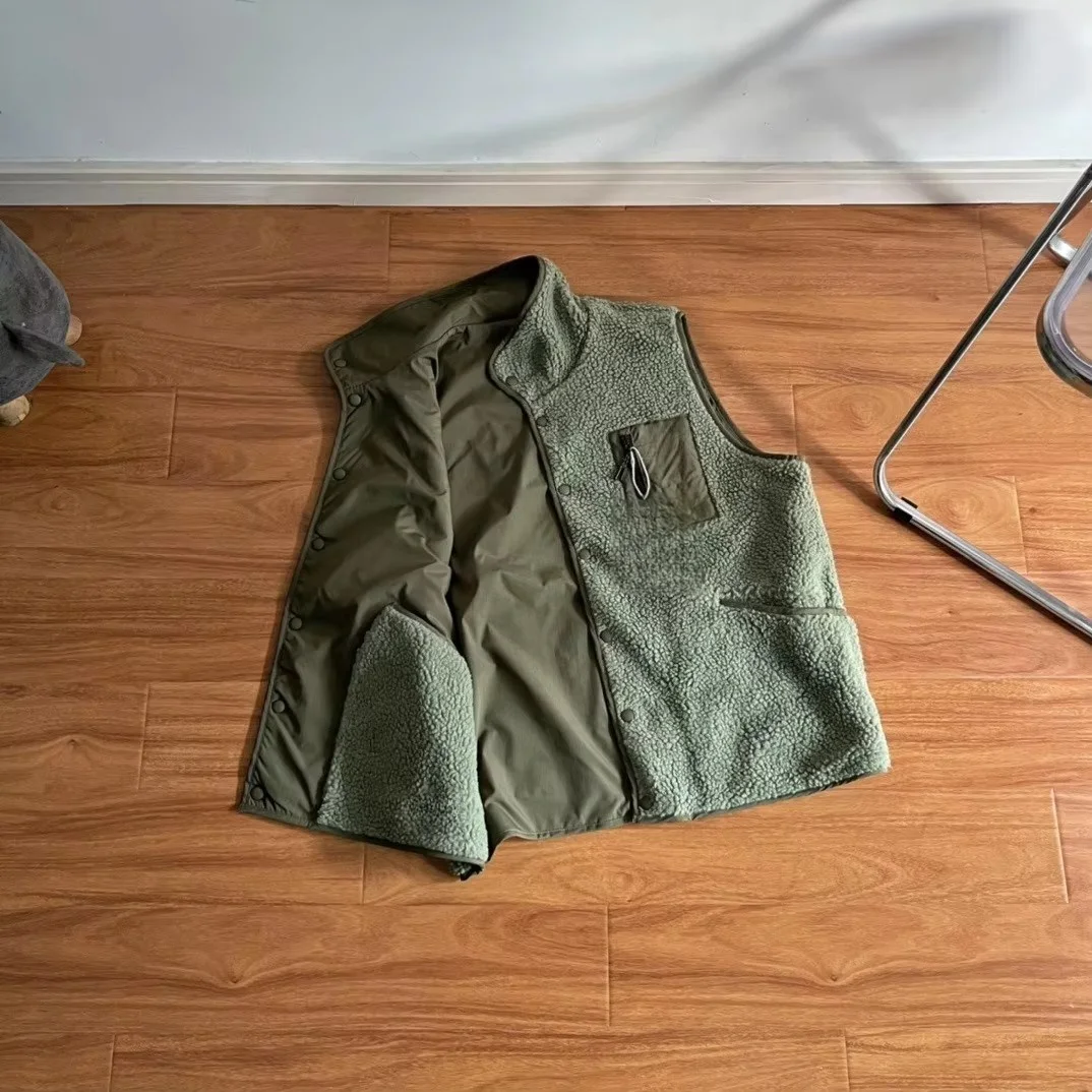 للخريف والشتاء في الهواء الطلق الرجال ركوب الدراجات ارتداء فو جلد الخراف أفخم الوقوف طوق سترة صوف مع أزرار إطباقية على كلا الجانبين #6