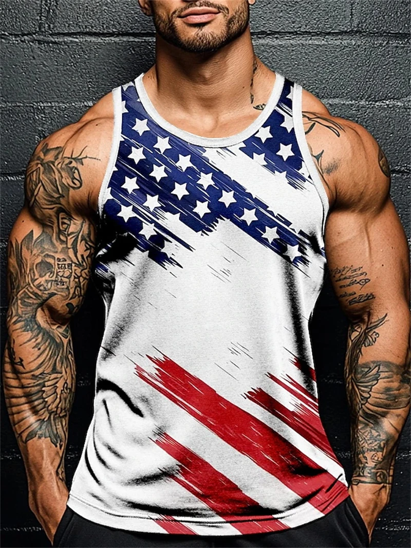3D Printed American Flag Graphic Tank Top Men's Summer New Sleeveless Vest Hip Hop Men Casual Streetwear Vest Men Sport Gym Vest