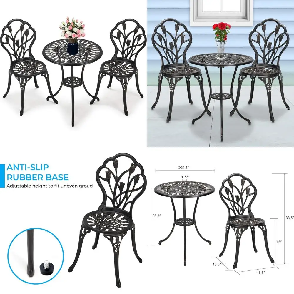 

Rust-Resistant Antique Copper Outdoor Furniture Set with Small Round Table and 2 Chairs for Porch, Lawn, Garden
