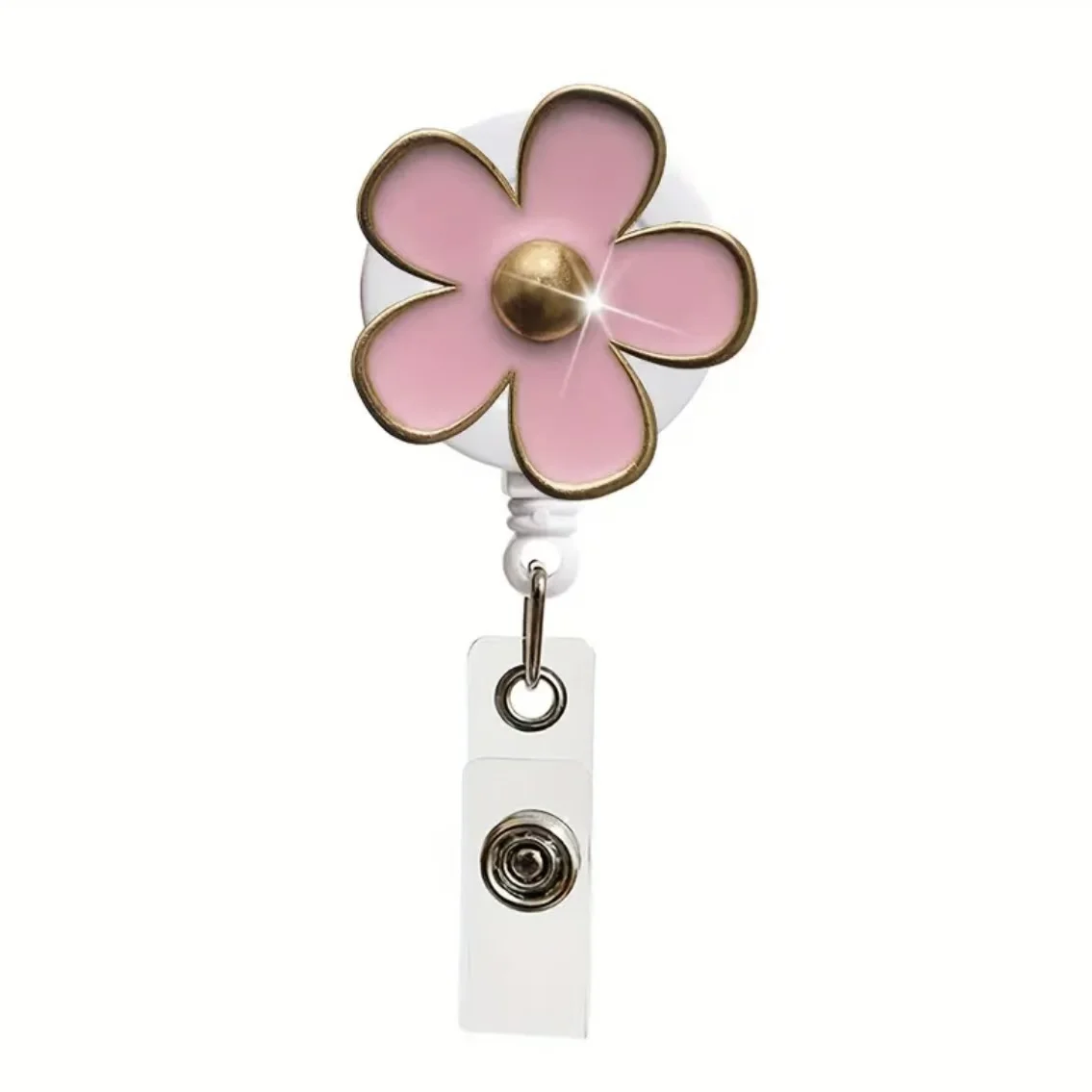 1pc flower Retractable Badge Reel with Metal Clip -360° Swivel Hook, Durable Nylon Cord For Nurses ，office,students,women