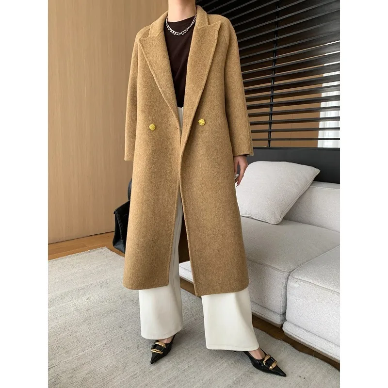 Winter Wool Trench Coat Women Fall Peacoat Long Woolen Coat Blue Khaki