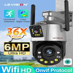 LS VISION Outdoor Wifi Surveillance Camera 36X Optical Zoom 6MP Dual Screen IP Cam 2-Way Audio P2P CCTV Video Cameras NVR Alexa