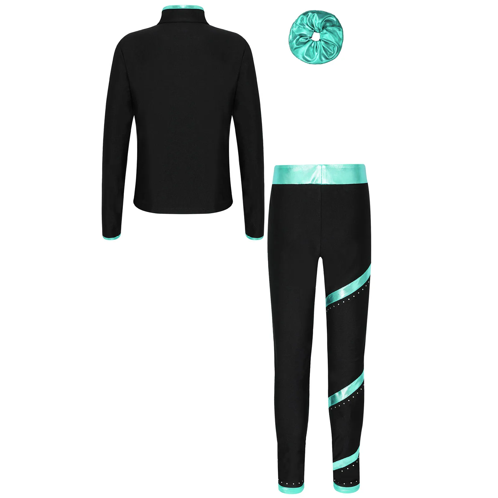 Conjunto de chaqueta de patinaje artístico para niños y niñas, pantalones de patinaje sobre hielo con cristales, Leggings para práctica de competición de entrenamiento