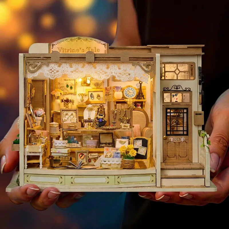 3D Puzzle DIY Wooden Jewelry Store Miniatures Kits Assembled Houses Cottage for Friends Birthday Gifts Home Decor Crafts