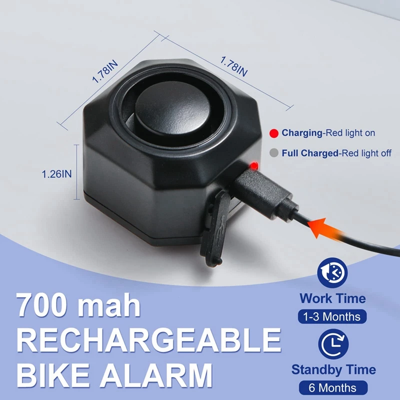 Bike Horn Electric Vehicle Alarm Antitheft Alarm With Motion Sensor Waterproof Rechargeable Antitheft Alarm