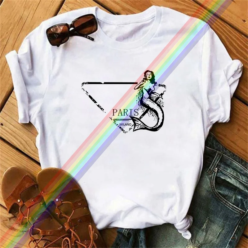 Luxury Brand Fashion Triangular Parisian alphabet Printed Crew Neck Clothing Short Sleeve T-Shirt Trend Women's Summer Y2K Top